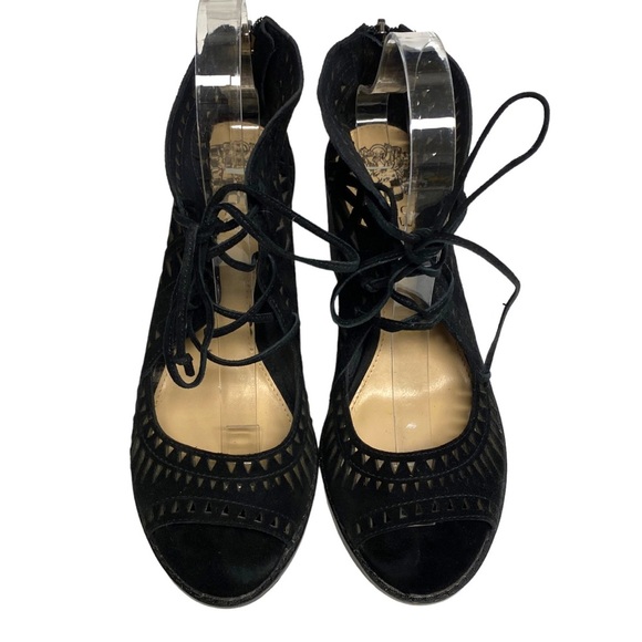 𝅺Vince Camuto Tarita Sandal Heels Laser Cut Black 7 - Picture 3 of 14